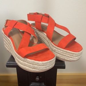 Red platform strap oh sandals